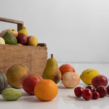 Collection of (45) Marble Fruit in Wooden Panier