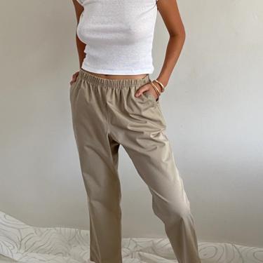 90s khaki easy pants / vintage cotton khaki elastic waist easy pants / high waisted elastic waistband relaxed baggy pants | S M 