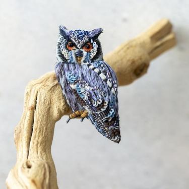 Embroidered Southern White Faced Owl Pin