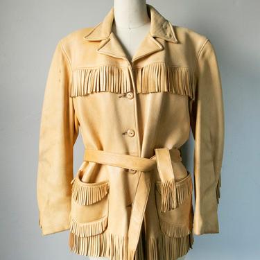 1950s Fringe Buckskin Leather Jacket Western M 