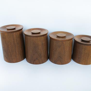 Set of 4 Teak Mid-Century Teak Gladmark Canisters with Wood Lids - Made in Burbank California 