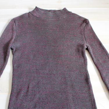 Vintage 80s Metallic Sweater, 1980s Ribbed Sweater, Pullover, Mock Neck, Sparkly, Pierre Cardin 
