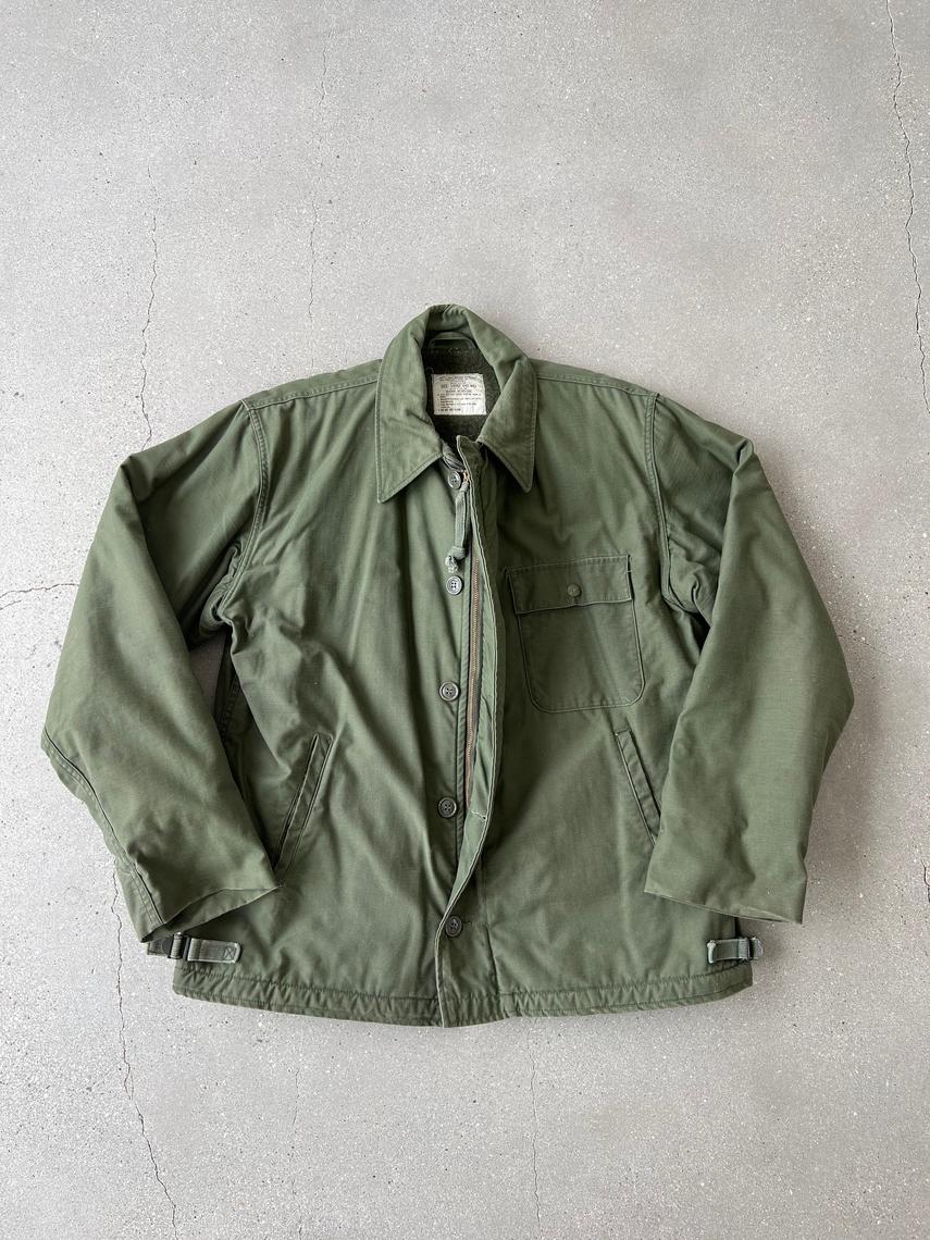 Vintage 1970s USN A-2 Cold Weather Deck Jacket | Military Green