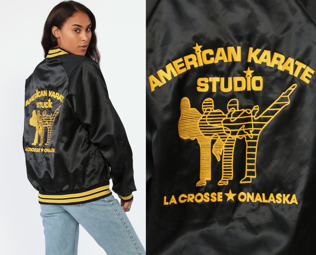Karate Bomber Jacket 80s KARATE STUDIO Baseball Striped