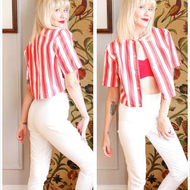 1960s Shirt // Striped Red &amp; White Cotton Top // vintage 60s shirt 