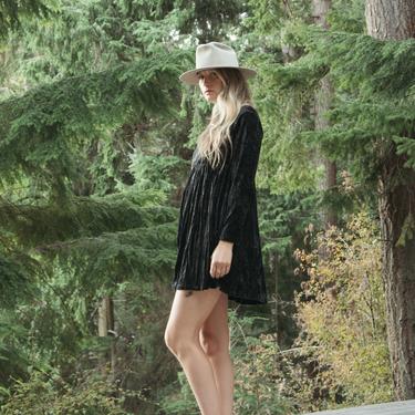 90's Black Velvet Dress, RAMPAGE Babydoll Dress, Velvet Mini Dress, Fall Autumn Crushed Velvet Velour 90s Grunge Dress 