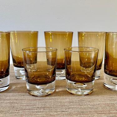 Vintage Glassware - Brown Two Tone Drinking Glasses - Water Glasses - Double Old Fashioned Bar Glasses - Fall Glassware 