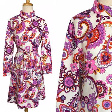 1970s Psychedelic Paisley Print Go Go Scooter Style Dress 