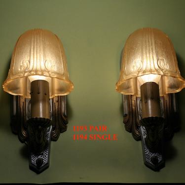 Pair Art Deco Sconce with Amber Shades by Riddle  #1193 
