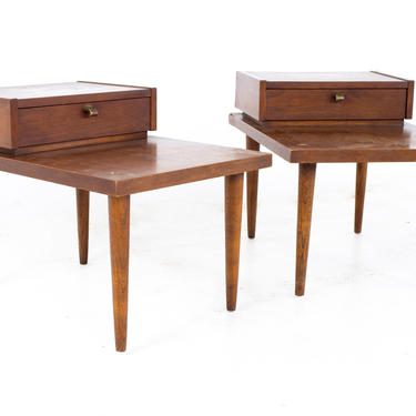 Merton Gershun for American of Martinsville Mid Century X Inlaid Walnut Side End Table - A Pair 
