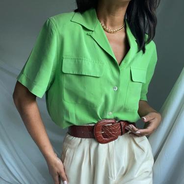vintage oversized pure silk camp collar minimal blouse 
