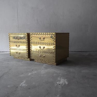 Vintage Brass Clad Nine-Drawer Dresser by Sarreid 