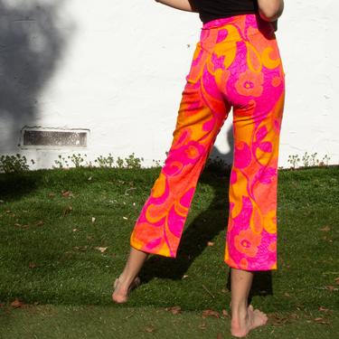 70's Neon Pink and Orange Bellbottom Lounge Pants 