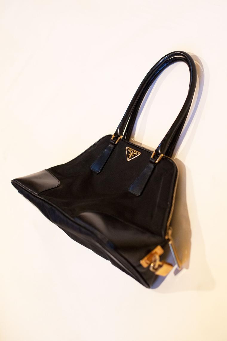 Prada, vintage Vela nylon black tote with leather str… - Gem