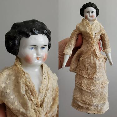 Antique German China Head Doll with Ornate Hairstyle - Antique