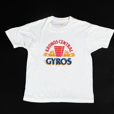 80s Kronos-Central Gyros T Shirt - Men's Medium, Women's Large | Vintage White Greek Chicago Restaurant Graphic Travel Tee 