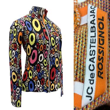 Vtg Vintage 1990s 90s JC de Castelbajac Rossignol Mod Print Zip UP Sweater 