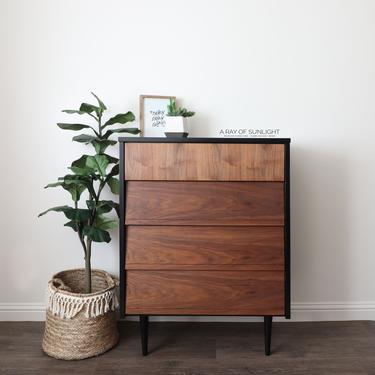 Black Mid Century Modern Dresser - Painted Dresser - MCM Dresser - Tall Dresser - Chest of Drawers - Modern Farmhouse - Vintage Furniture 