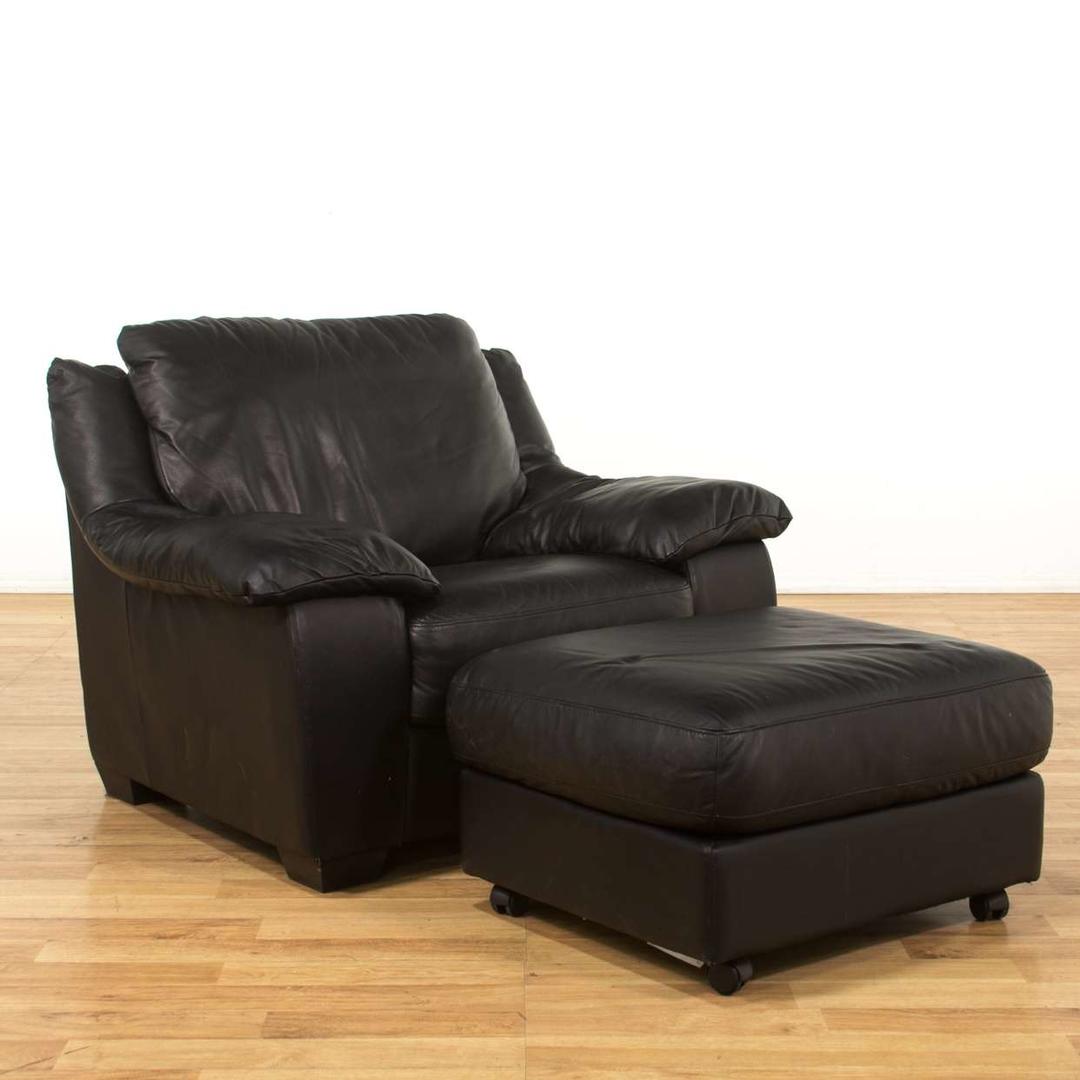 Italsofa Black Leather Armchair W/ Ottoman Loveseat (Los Angeles