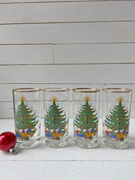 Beery Christmas Dayton 2022 Vintage Christmas Tree, Gold Rim Glasses, Holiday Drinking Glasses, Set Of  5 // Family Tradition, Santa Milk ... From Curiously Curated Of Austin, Tx  | Attic