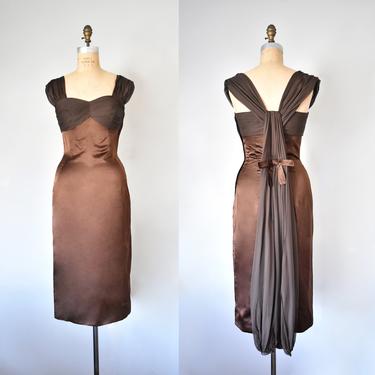 Chocolat silk and chiffon 1950s dress, 50s pinup chiffon dress, pinup 