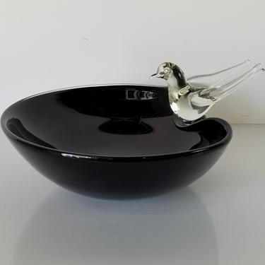 Vintage Italian Art Blown Murano Glass Bird Bath Bowl, Barbini-Style. 
