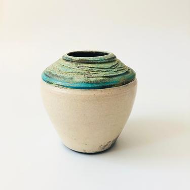 Vintage Abstract Pastel Raku Pottery Vase 