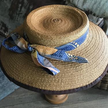 French Straw Garden Hat, Girls, Decorative Wall Hat, Ribbon Bow, Summer Sun Beach Hat 