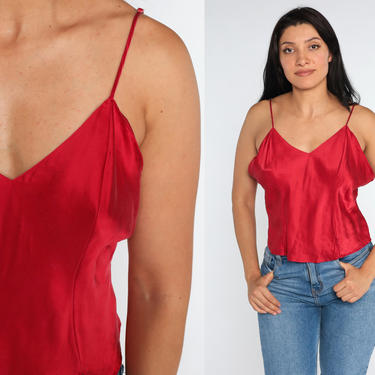 Silk Camisole Lingerie Tank Top Red Top 00s Cami Top Romantic Sleep Shirt Vintage Y2K Sexy Large xl l 
