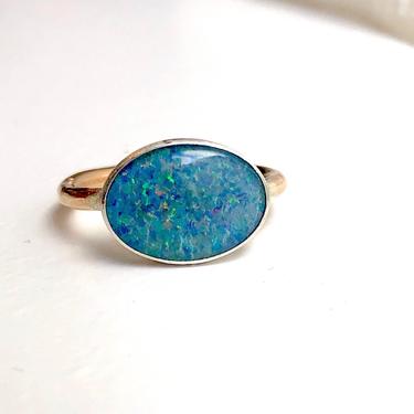 Opal Doublet in Sterling Silver on 14k Gold-filled Band 