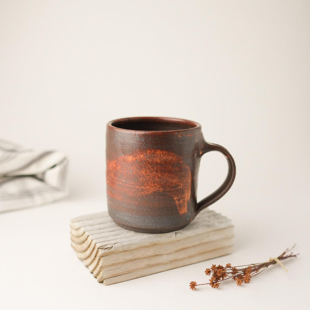 Rustic Japanese mug (B), Handmade pottery, Traditional Shino glaze, 14