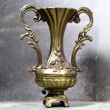 Vintage Italian Brass Bud Vase - 5" Tall Ornate Brass Vase - Floral Design - Vintage Bud Vase 