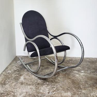 Vintage Sculpted Chrome Rocking Chair With New Upholstery (Please Read Shipping Info in Description) 