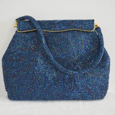 1940s/50s Blue Carnival Glass Beaded Handbag 