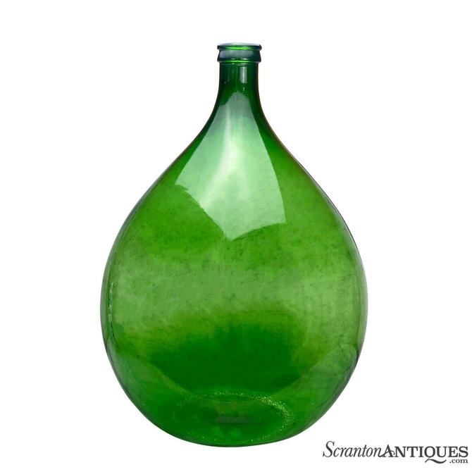 Vintage Large Farmhouse Green Glass Wine Tear Drop Carboy Jug
