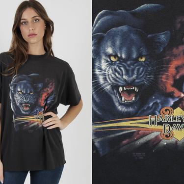 Vintage 3D Emblem Harley Davidson T Shirt, 1990 Black | American