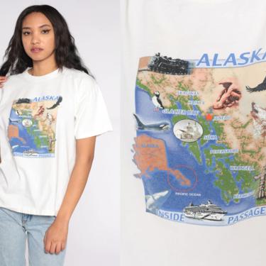 Alaska Inside Passage Shirt Eagle T Shirt Tree 90s Retro TShirt Orca Whale Shirt Vintage Graphic Tee 1990s Travel Tourist Map Medium 