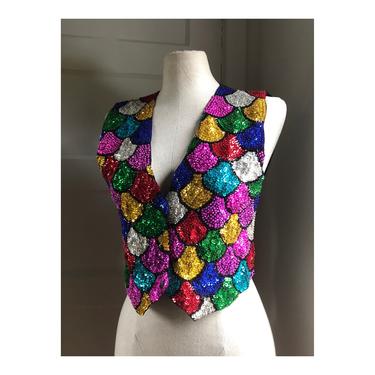 1980s Sequin Rainbow Party Vest- size small 