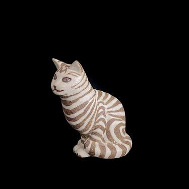 Vintage Modern 1970s Pottery Striped Cat Sculpture Figurine by Anderson Design 