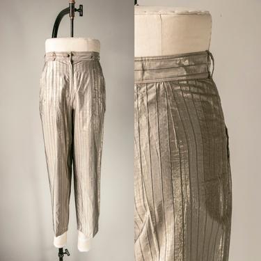 1980s Trousers Metallic Stripe Pants S 