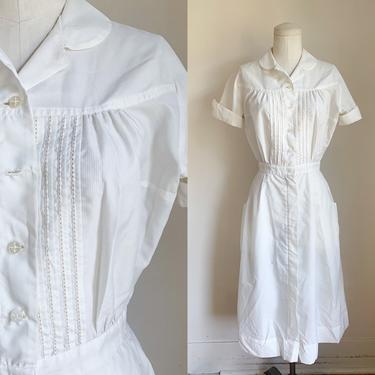 Vintage 1950s Nylon White Uniform Dress / XS 