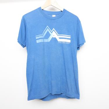 vintage 1970s 80s faded soft COLORADO blue mountain range single stitch perfect vintage t-shirt -- size medium 