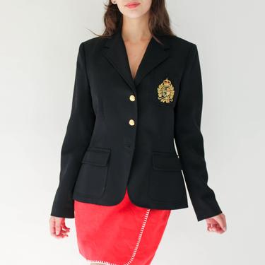 Vintage 90s Y2K Ralph Lauren Black Wool Gabardine Blazer | The 