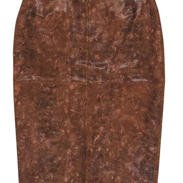 Lafayette 148 - Brown Leather Snakeskin Print Pencil Skirt Sz 6