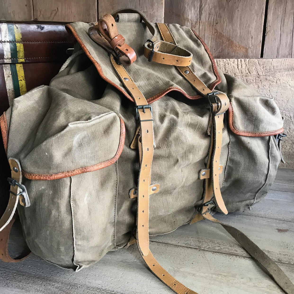 French Army Canvas Backpack, Leather Straps, ca 1950s | Jan's Vintage ...