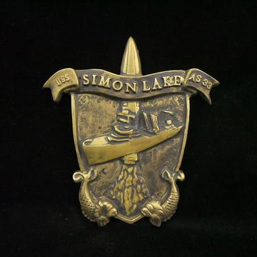 USN Brass Plaque, USS Simon Lake AS 33, circa 1964