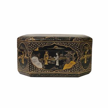 Chinese Black Lacquer Golden Graphic Octagonal Rectangular Display Box ws1519E 
