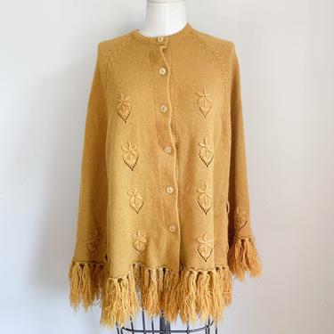 Vintage 1970s Mustard Knit Poncho 