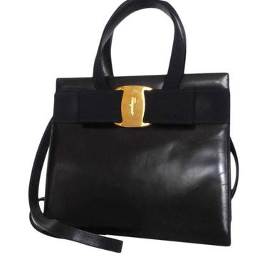 VINTAGE Salvatore Ferragamo VARA Navy Blue Leather Hand Bag 3 Girls Antiques Minneapolis MN