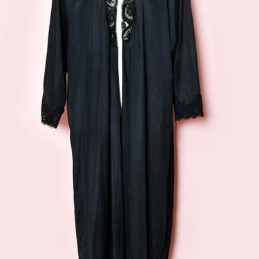 Vintage OLGA Long Robe, Size XXXL, Black, Lace, Style# 98480, 1960's, 1970's Pinup Mid Century, Plus Size Large Lingerie Peignoir 